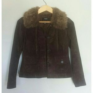 Alfani Suede Jacket with Removable Fur Collar